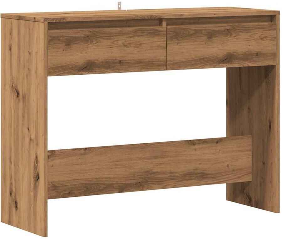 The Living Store Wandtafel 100x35x76 5 cm bewerkt hout artisanaal eikenkleurig Consoletafel Houten Tafel Kastje Bergruimte Entreetafel