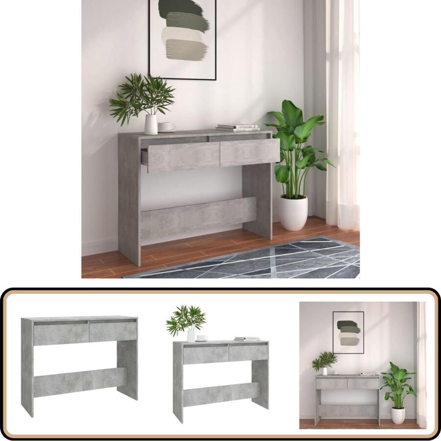 VidaXL Wandtafel 100x35x76 5 cm Bewerkt hout Betongrijs Consoletafel Wandtafel Haltafel Beton Grijs Houten Tafel Scandinavische Stijl Basic Design Interieurdecoratie Livingroom Entryway Modern Furniture Compact Tafel