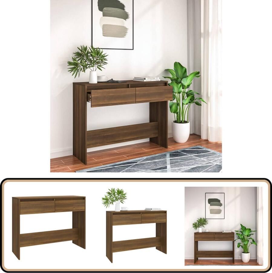 VidaXL Wandtafel 100x35x76 5 cm Bruin Eiken Consoletafel Wandtafel Bruineik Houten Tafel Livingroom Furniture Interieurdecoratie Entryway Furniture Hall Stand Side Table Storage Solutions Modern Design Scandinavische Stijl