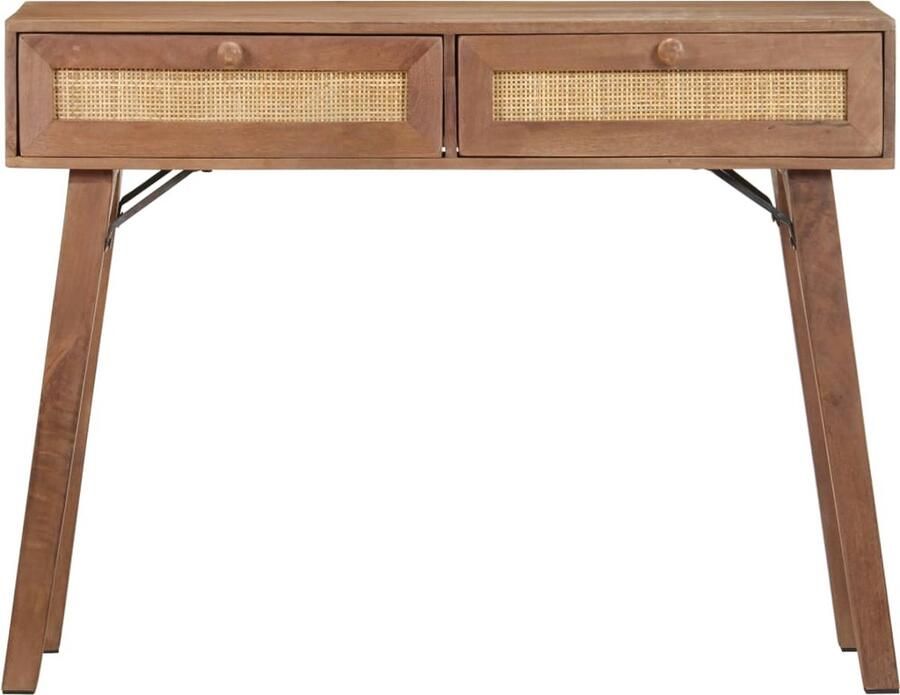 VidaXL Wandtafel 100x35x76 cm Mangohout en Riet Consoletafel Salontafel Haltafel Mangohout Vintage Landelijk Rustic Kastdeur Lade - Foto 2