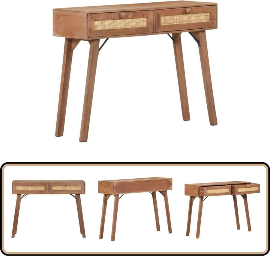 VidaXL Wandtafel 100x35x76 cm Mangohout en Riet Consoletafel Salontafel Haltafel Mangohout Vintage Landelijk Rustic Kastdeur Lade