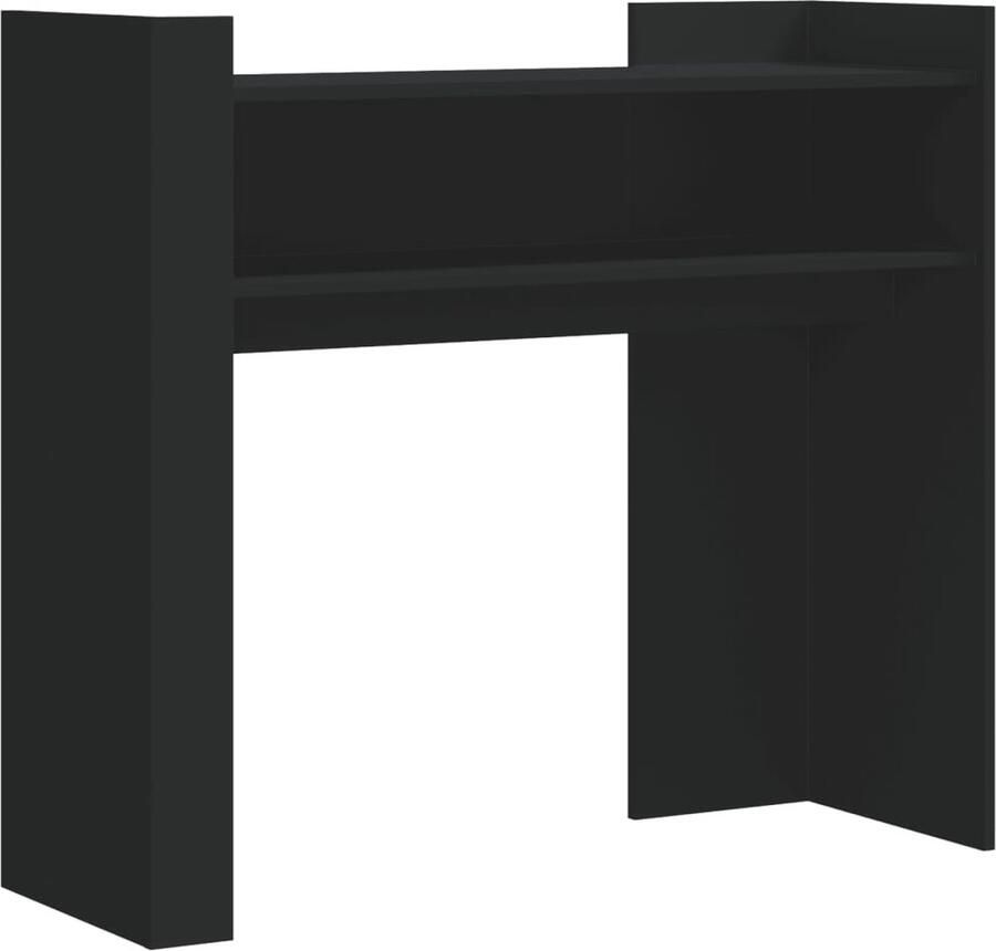 The Living Store Wandtafel 100x35x90 cm bewerkt hout zwart Wandtafel Houten Wandtafel Black Wall Shelf Console Table Salontafel - Foto 2