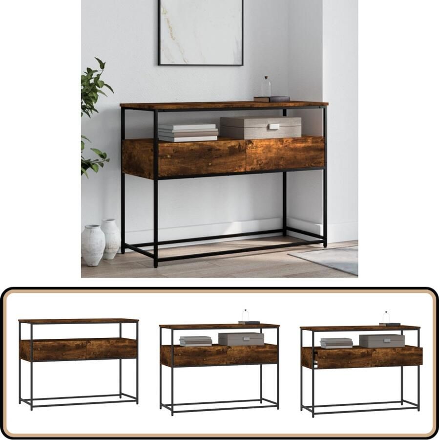 VidaXL Wandtafel 100x40x75 cm Gerookt Eiken Wandtafel Houten Tafel Entreetafel Consooltafel Vintage Tafel Industrieel Design Bruine Tafel