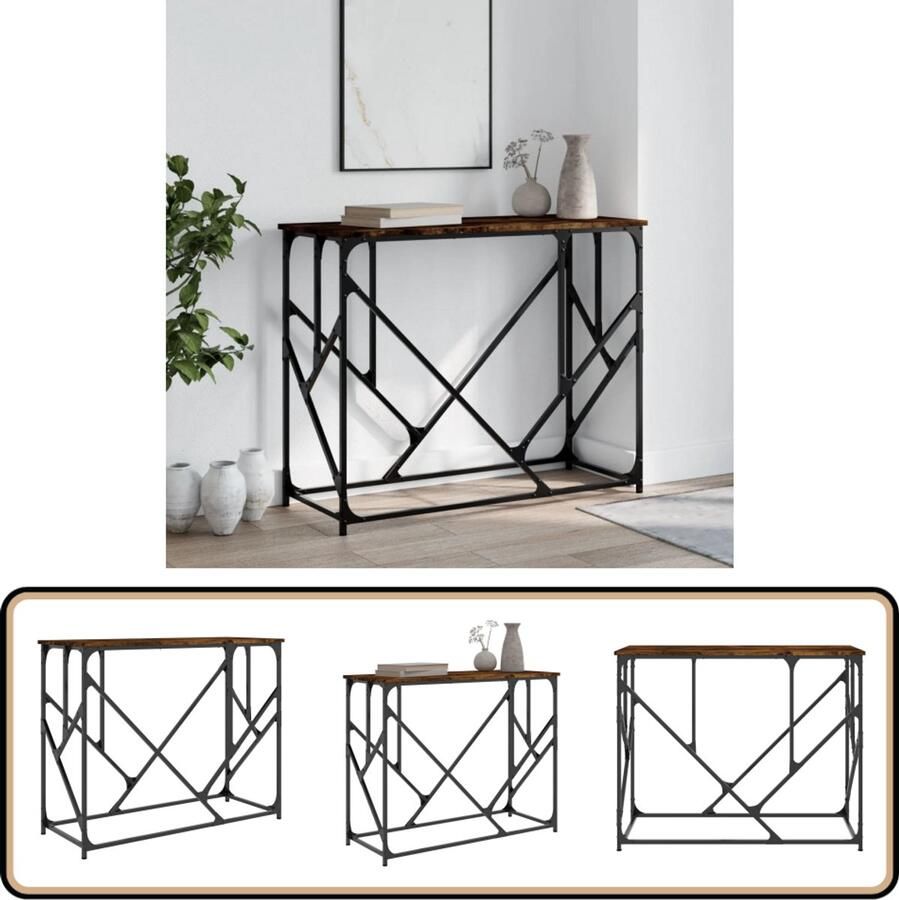 The Living Store Wandtafel 100x40x80 cm bewerkt hout gerookt eikenkleurig Wandtafel Industrieel Houten Tafel Eikenhouten Tafel Entreehal