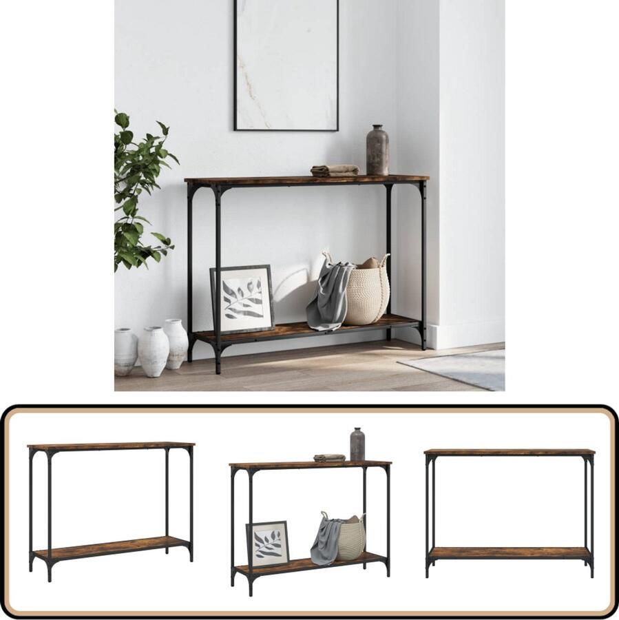 The Living Store Wandtafel Industrieel Gerookt Eiken 101 x 30.5 x 75 cm Duurzaam Hout en Metaal Wandtafel Industrieel Houten Wandtafel Vintage Wandtafel Entreetafel Halltafel