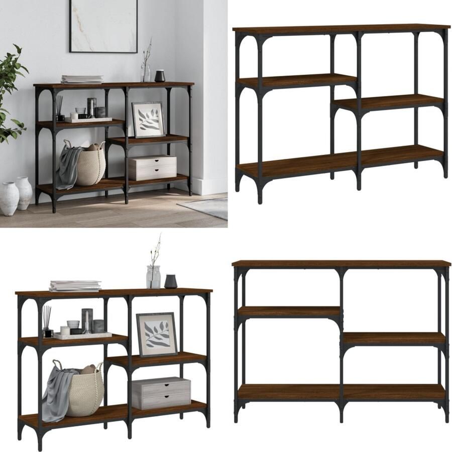 VidaXL Wandtafel 102x29x75 cm bewerkt hout bruin eikenkleur Wandtafel Wandtafels Bijzettafel Console Tafel