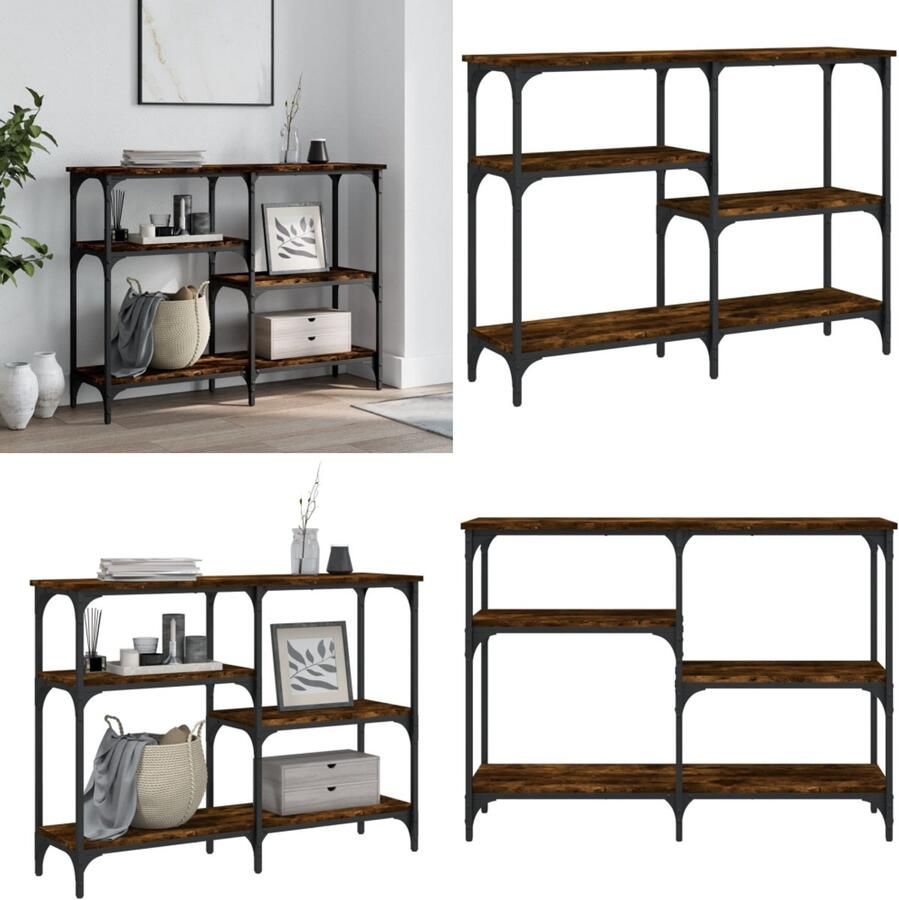 The Living Store Wandtafel Trendy Gerookt Eiken 102 x 29 x 75 cm Duurzaam Hout en Metaal Wandtafel Bijzettafel Console Tafel Industrieel Design Houten Tafel