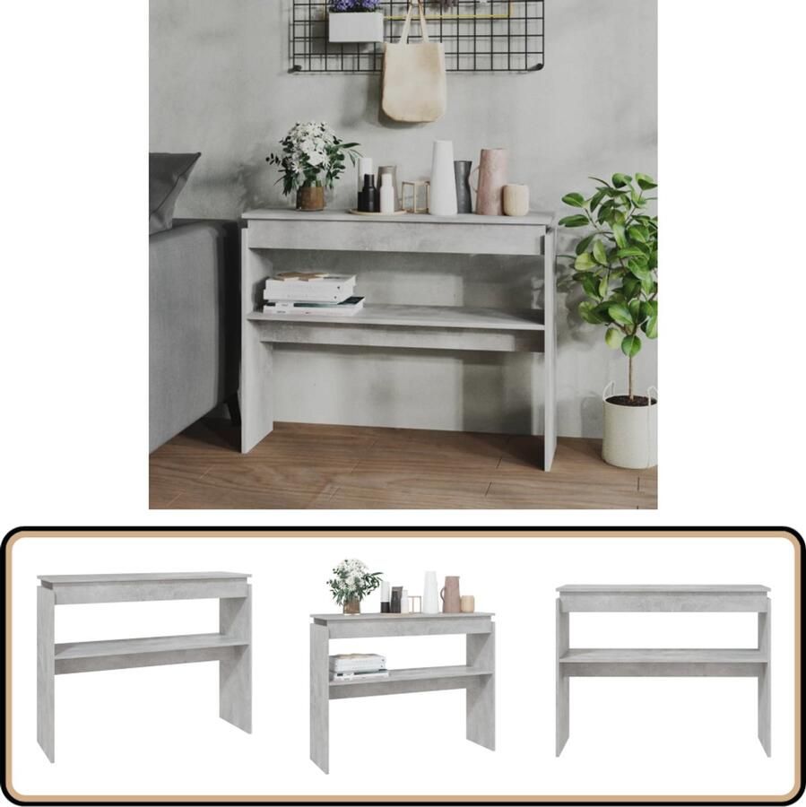 VidaXL Wandtafel 102x30x80 cm Bewerkt hout Betongrijs Consoletafel Bijzettafel Wandtafel Betonlook Grijze Tafel