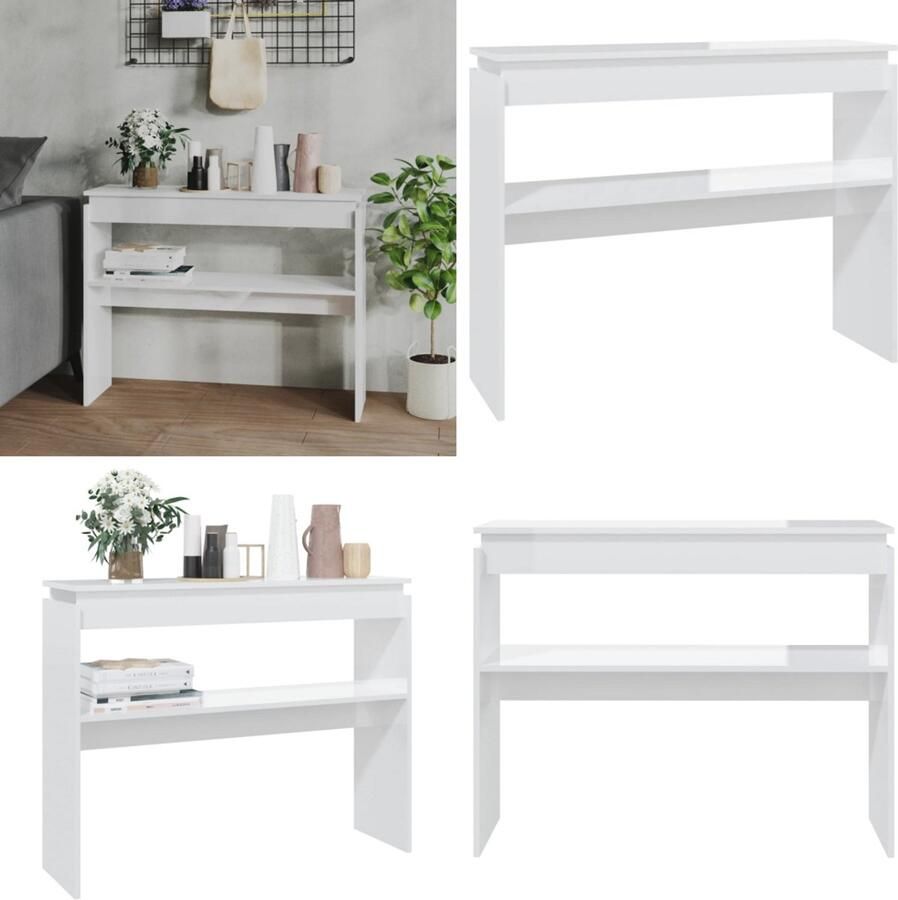 VidaXL Wandtafel 102x30x80 cm bewerkt hout hoogglans wit Bijzettafel Bijzettafels Tafel Tafels