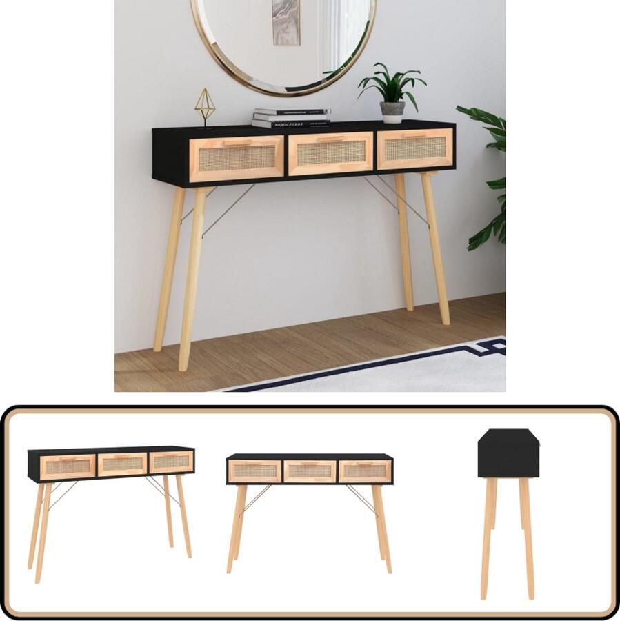 VidaXL Wandtafel 105x30x75 cm Grenenhout & Rattan Scandinavisch Design Wandtafel Salontafel Kastje Opbergruimte - Foto 2