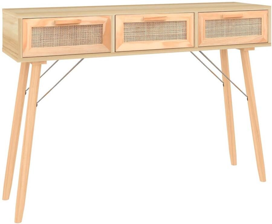 VidaXL Wandtafel 105x30x75 cm Grenenhout & Rattan Wandtafel Scandinavisch Design Salontafel Entreetafel Kastje Opbergkast Bruin Grenenhout Rattan