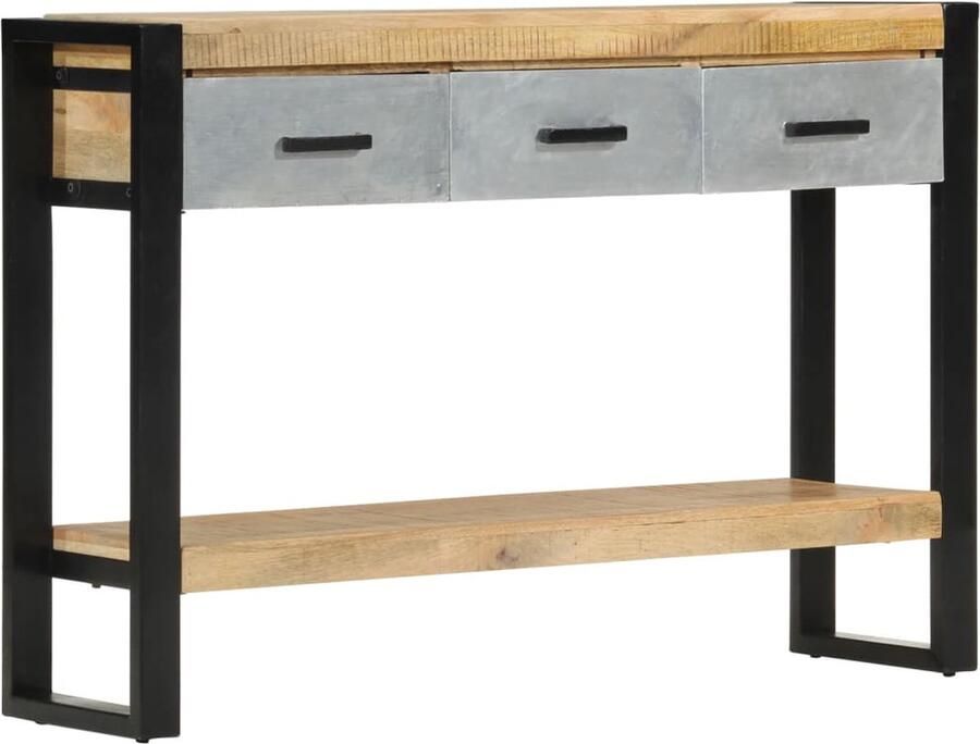 VidaXL Wandtafel 110x30x76 cm Mangohout Zwart Wandtafel Houtsoort Mango Wood Gangtafel Kastje Opbergkast Vintage Industrieel Modern Woonaccessoires - Foto 2