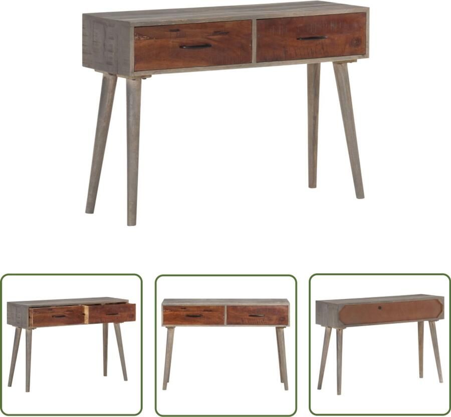 VidaXL Wandtafel 110x35x75 cm Mangohout Grijs Consoletafel Houten Consoletafel Mango Wood Furniture Vintage Kast Entreebank Living Room Storage