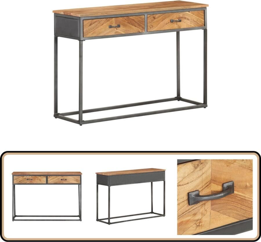 VidaXL Wandtafel 110x35x75 cm Massief Acaciahout Wandtafel Industrieel Design Acacia Hout Metalen Onderstel Salontafel