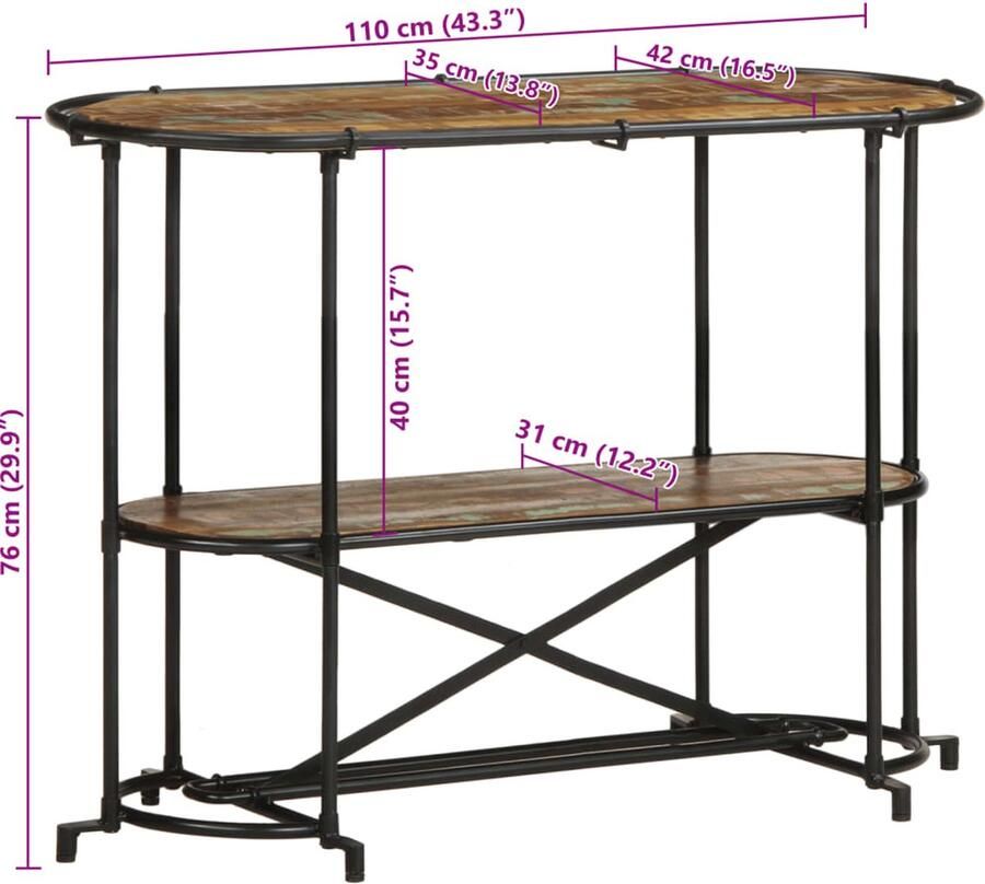 VidaXL Wandtafel 110x42x76 cm massief gerecycled hout - Foto 3