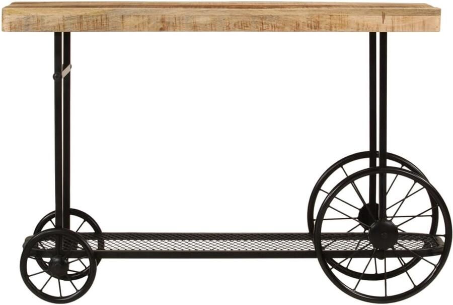 The Living Store Wandtafel 112x36x76 cm massief mangohout en ijzer Consoletafel Industrieel Design Mangohout Salontafel Bijzettafel