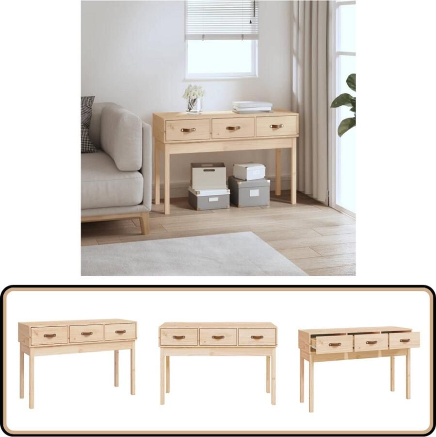 VidaXL Wandtafel 114x40x75 cm Grenenhout & PU-leer Wandtafel Grenoble Hout Kastdeur Dressoir Entreebank Livingroom Furniture Sidetable