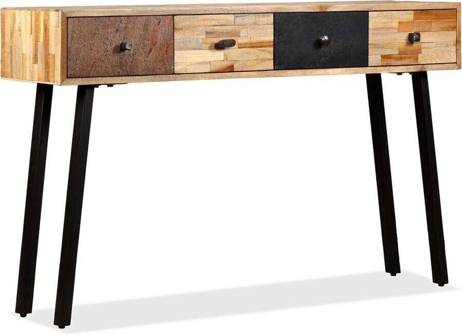 VidaXL Wandtafel 120x30x76 cm Teakhout en Staal Vintage Wandtafel Teak Wandtafel Wandconsole Salontafel Tv Stand Kastje Opslagruimte Retro Design Industrieel Design - Foto 2