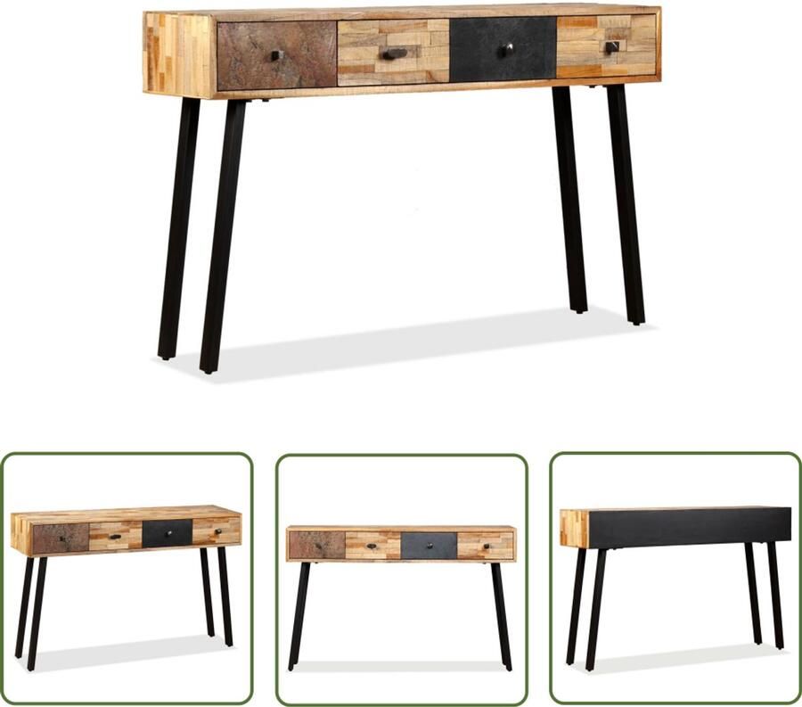 VidaXL Wandtafel 120x30x76 cm Teakhout en Staal Vintage Wandtafel Teak Wandtafel Wandconsole Salontafel Tv Stand Kastje Opslagruimte Retro Design Industrieel Design