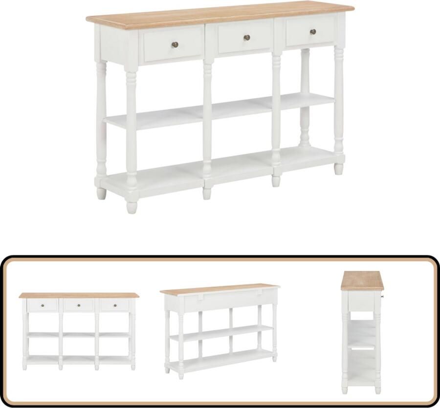 VidaXL Wandtafel 120x30x76 cm Wit en Hout 3 Lades Wandtafel Klassieke Tafel Salontafel Entreetafel Houten Tafel