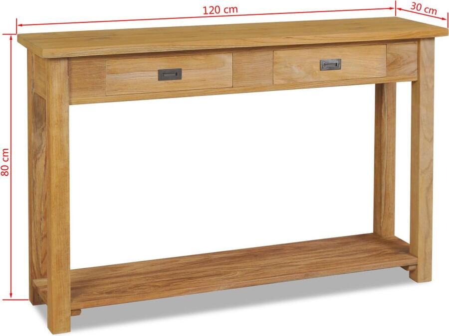 VidaXL Wandtafel 120x30x80 cm massief teakhout Wandtafel Teak Houten Tafel Koloniale Stijl Salontafel Entreetafel Vintage Tafel Bijzettafel Opslagkast - Foto 3