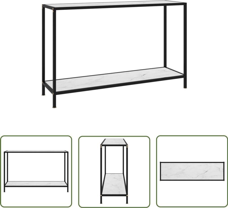 VidaXL Wandtafel 120x35x75 cm Wit en zwart Wandtafel Bijzettafel Modern Design Glazen Tafel Metalen Onderstel Witte Tafel Marmer Look Muurmontage Salontafel Woonkamerdecoratie Decoratief Item