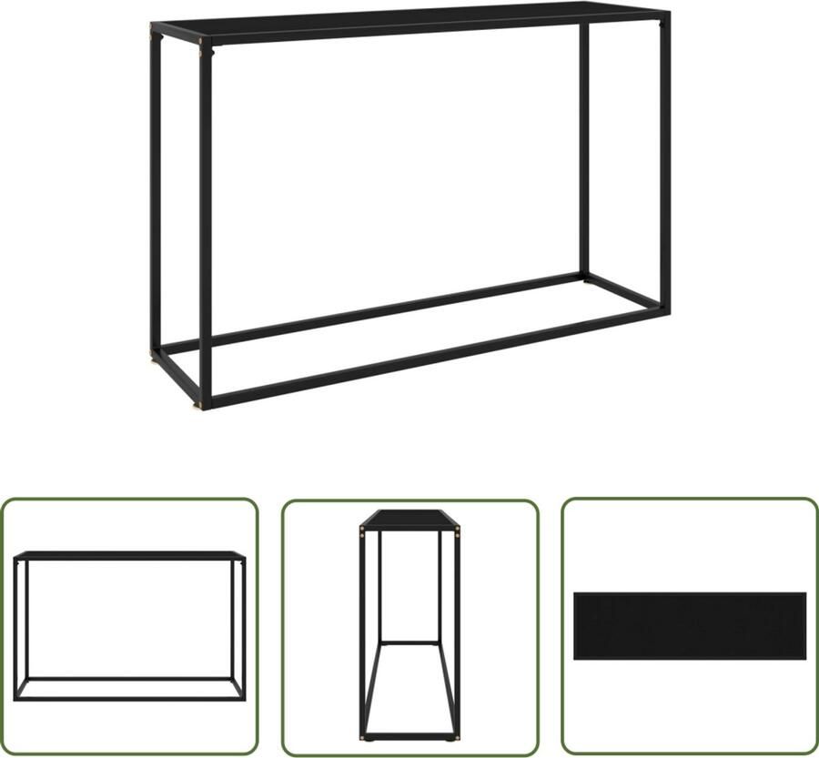 VidaXL Wandtafel 120x35x75 cm Zwart Glas Wandtafel Industrieel Modern Zwart Glazen Tafel Metalen Tafel Salontafel Bijzetkast