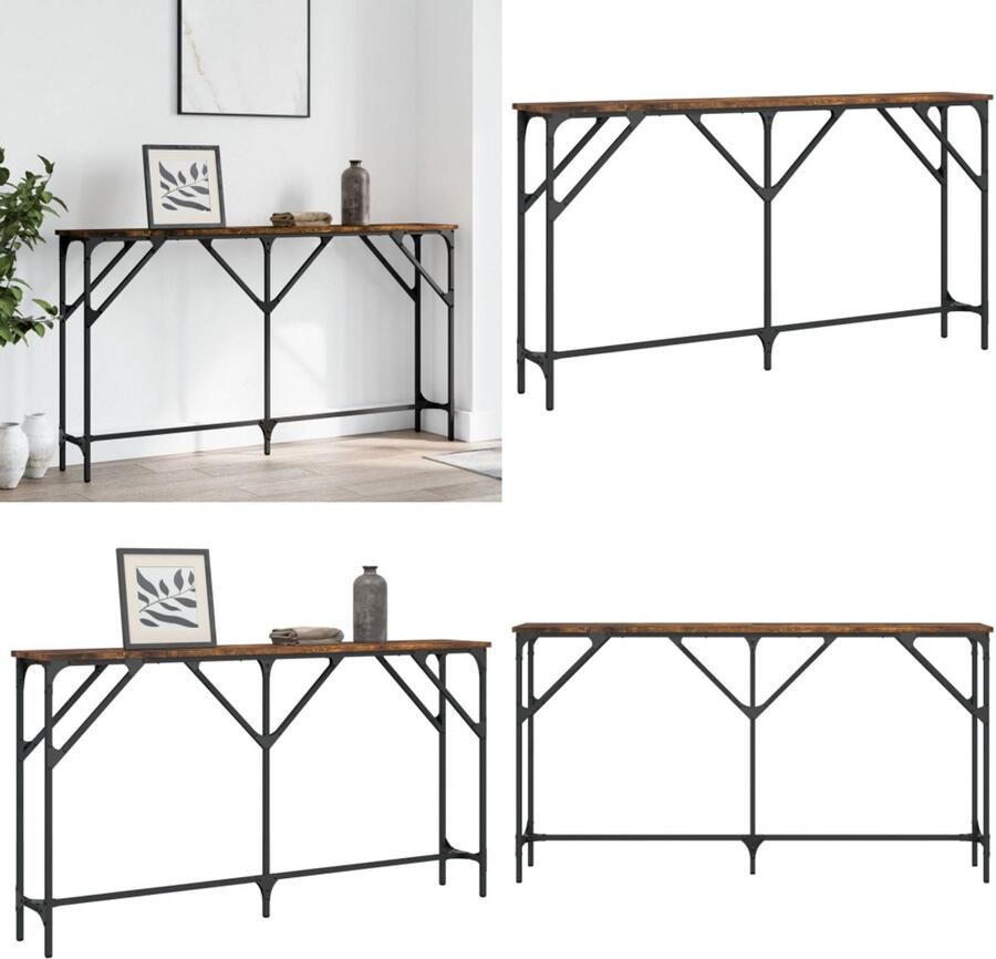 VidaXL Wandtafel 140x23x75 cm bewerkt hout gerookt eikenkleurig Wandtafel Wandtafels Bijzettafel Console Tafel