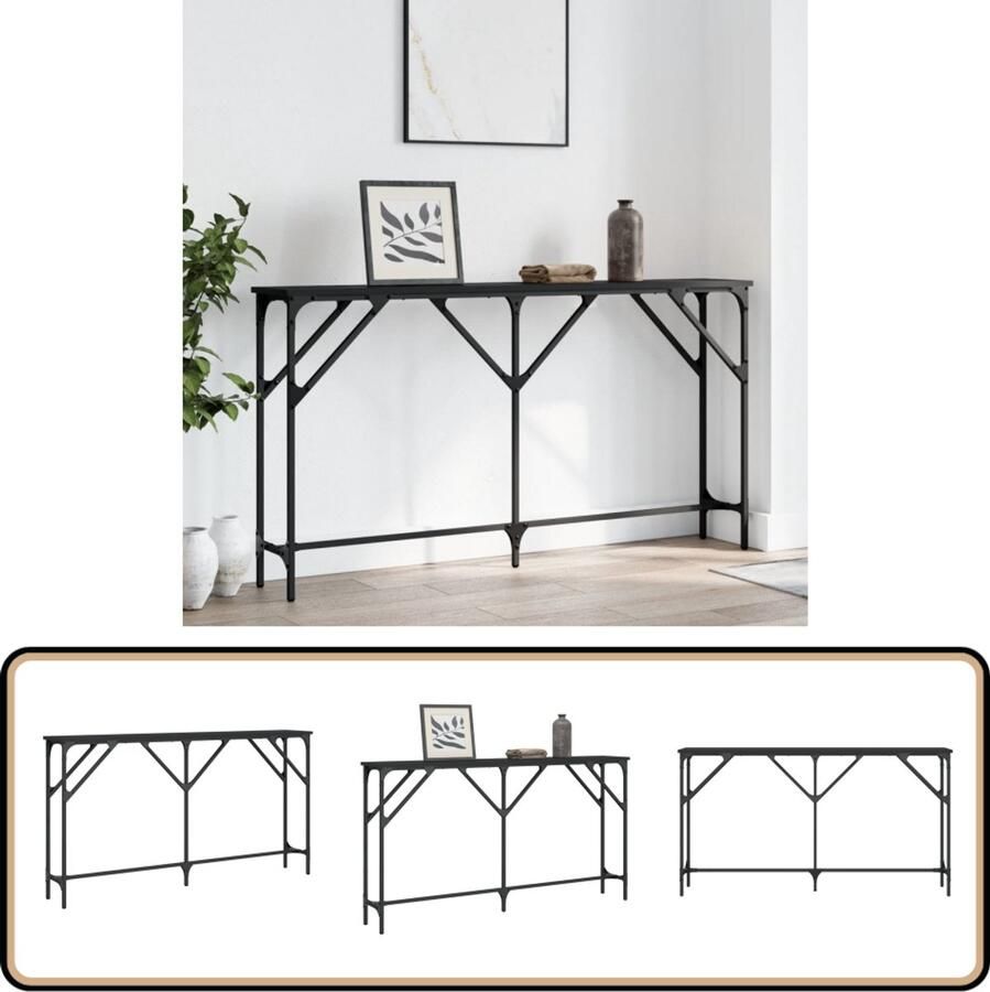 The Living Store Wandtafel 140x23x75 cm bewerkt hout zwart Wandtafel Industrieel Design Zwarte Tafel Houten Tafel Haltafel