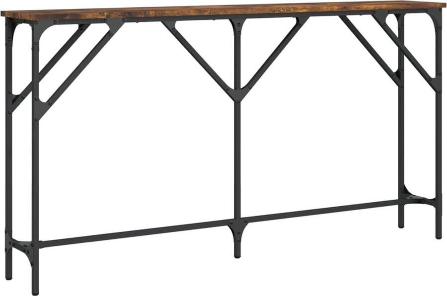 The Living Store Wandtafel 140x23x75 cm bewerkt hout gerookt eikenkleurig Wandtafel Haltafel Entreetafel Vintage Kast Industrieel Design