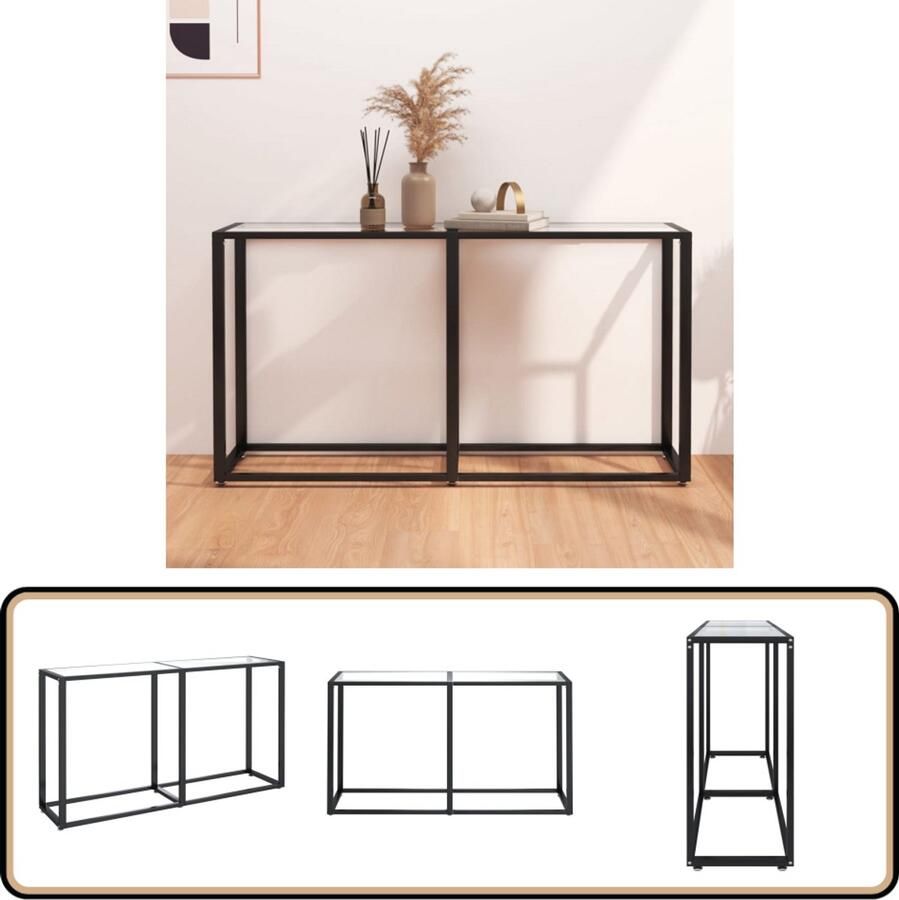 VidaXL Wandtafel 140x35x75 5 cm Gehard Glas Transparant Wandtafel Industrieel Design Glazen Tafel Metalen Onderstel Salontafel