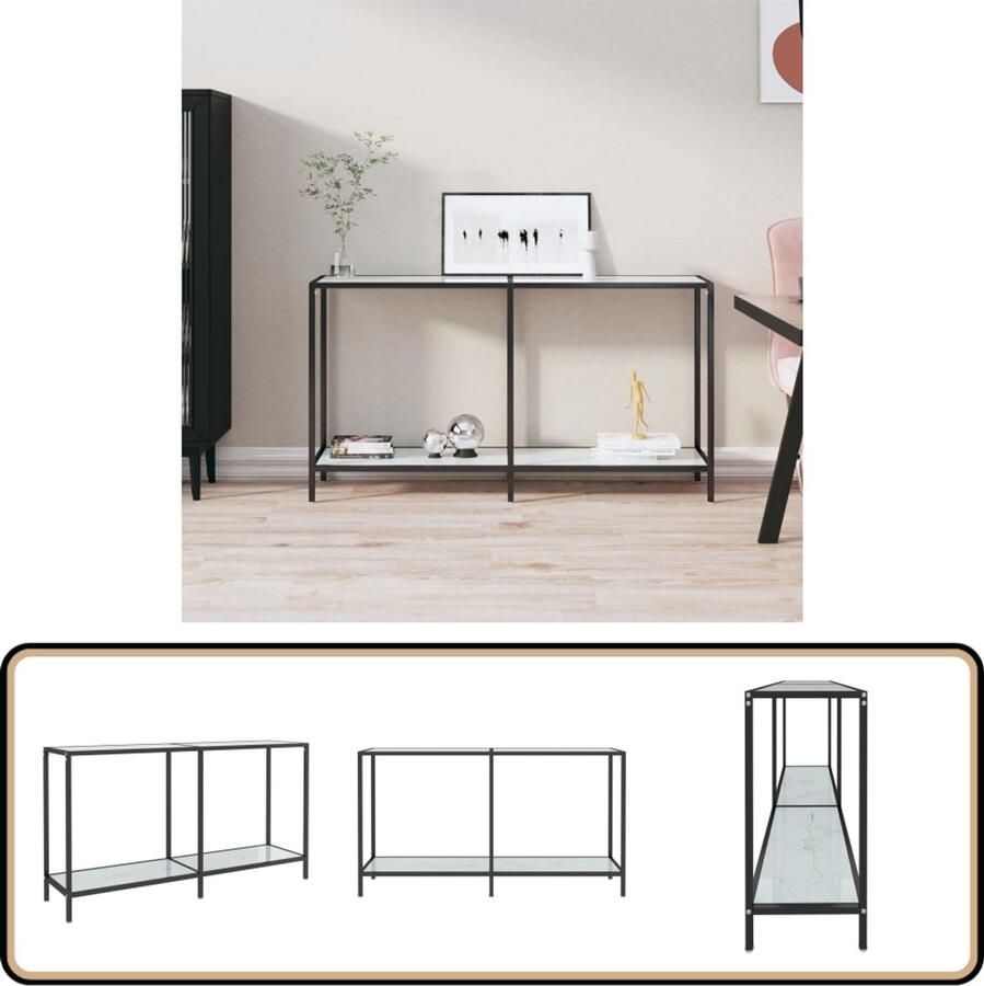 The Living Store Wandtafel Basic 140 x 35 x 75.5 cm Wit Gehard glas en gepoedercoat staal Wandtafel Consoletafel Salontafel Bijzettafel Witte Tafel - Foto 2
