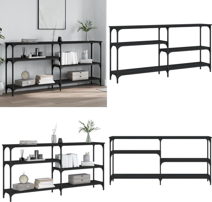 The Living Store Wandtafel Industrieel Zwart 160 x 29 x 75 cm Verstelbare poten Wandtafel Industrieel Zwart Houten Tafellaag Salontafel