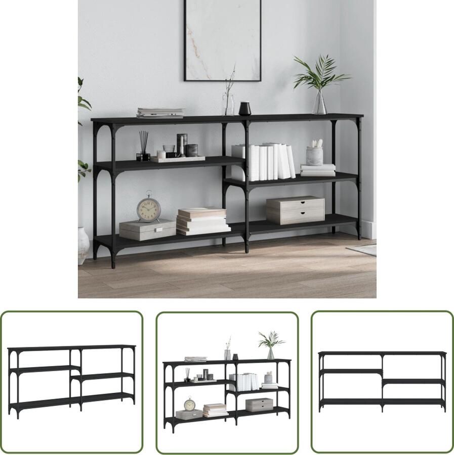 The Living Store Wandtafel Industrieel Zwart 160 x 29 x 75 cm Verstelbare poten Wandtafel Industrieel Zwart Houten Tafellaag Salontafel - Foto 3