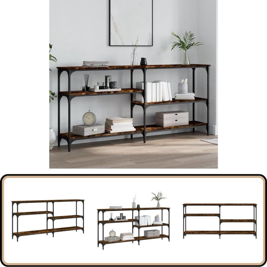 The Living Store Wandtafel Trendy Haltafels Afmetingen- 160 x 29 x 75 cm Kleur- Gerookt eiken Wandtafel Haltafel Entreetafel Vintage Tafellaar Industrieel Design
