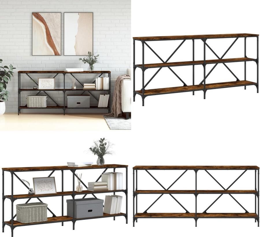 VidaXL Wandtafel 160x30x75 cm bewerkt hout en ijzer gerookt eikenkleur Wandtafel Wandtafels Gangtafel Haltafel