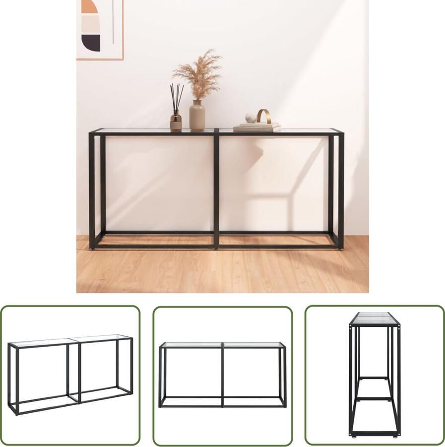 The Living Store Wandtafel Bijzettafel 160x35x75.5 cm Transparant glas en gepoedercoat staal Wandtafel Bijzettafel Salontafel Glazen Tafeltje Industriële Tafel - Foto 4