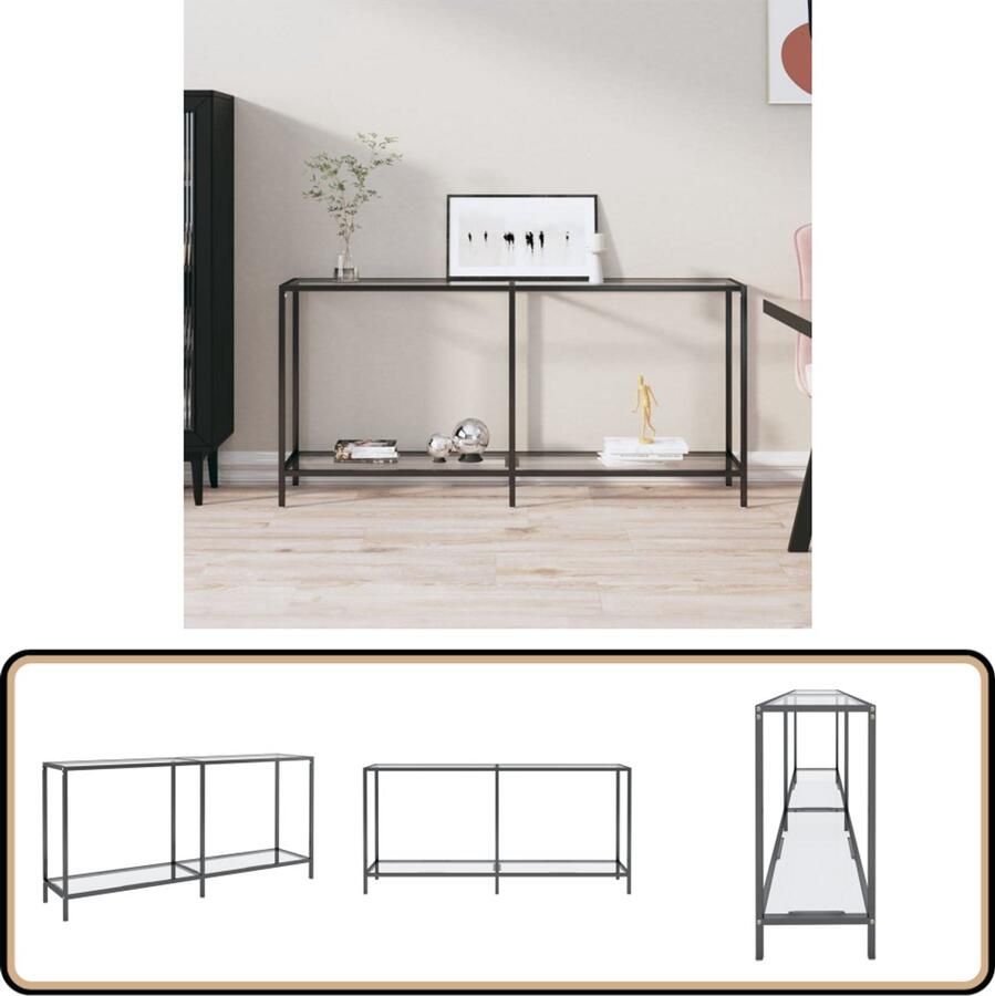 VidaXL Wandtafel 160x35x75 5 cm Gehard glas Wandtafel Console Tafel Glazen Tafeltje Side Table Modern Design Scandinavische Stijl Minimalistisch Transparant Zwart Metalen Frame Muurhanger Opbergruimte