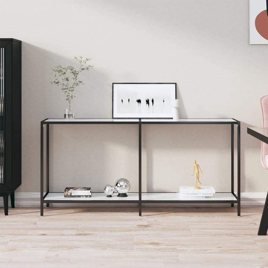 VidaXL Wandtafel 160x35x75 5 cm Gehard Glas Wit Wandtafel Bijzettafel Tafel Witte Tafel Glazen Tafel Metalen Tafel Scandinavische Meubelen Basic Meubelen Consoletafel - Foto 2