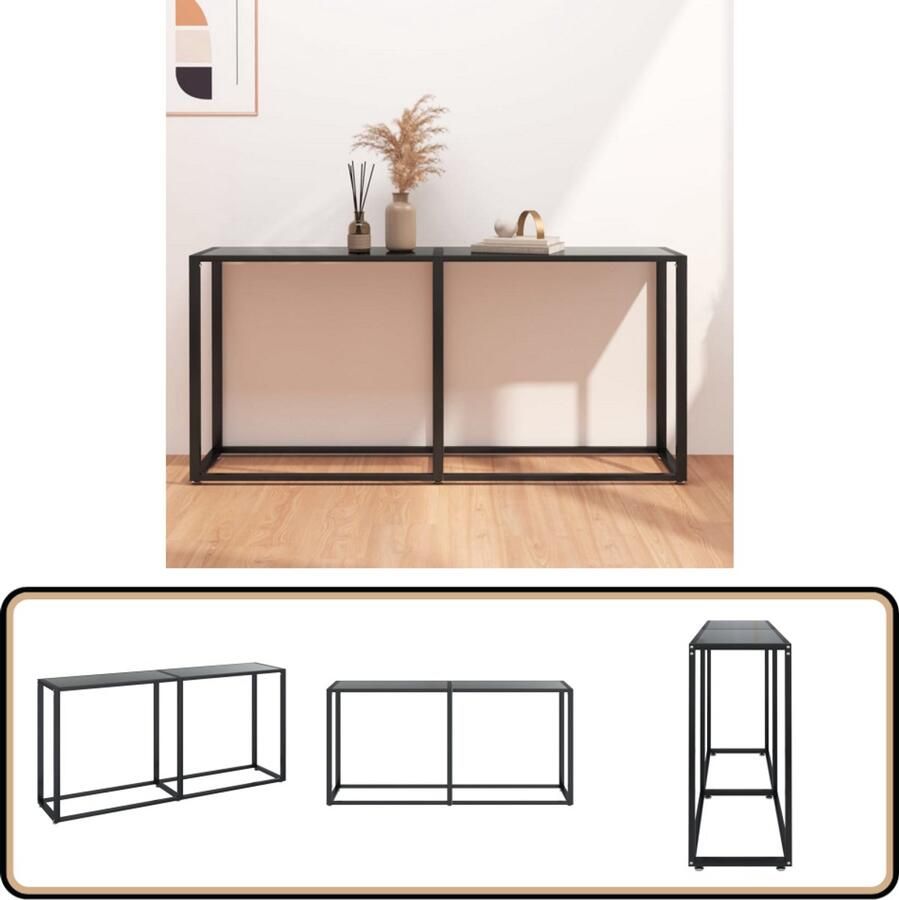 VidaXL Wandtafel 160x35x75 5 cm Zwart Gehard glas Wandtafel Zwarte Tafel Glazen Tafel Industriële Tafel Salontafel - Foto 2