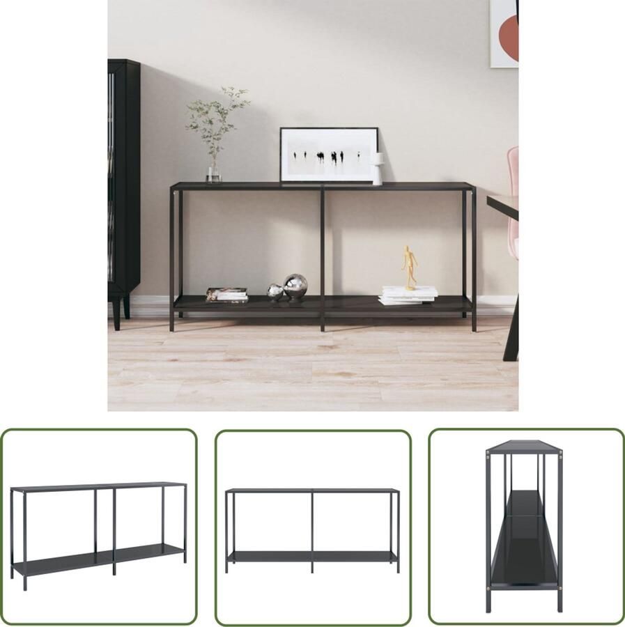 The Living Store Wandtafel Bijzettafel Afmetingen- 160 x 35 x 75.5 cm Kleur- zwart Materiaal- gehard glas en gepoedercoat staal Wandtafel Bijzettafel Zwarte Wandtafel Glazen Wandtafel Stalen Wandtafel - Foto 2