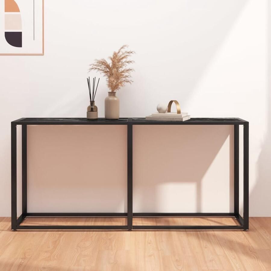VidaXL Wandtafel 160x35x75 5 cm Zwart Marmerlook Wandtafel Zwarte Tafel Industriële Tafel Salontafel Bijzettafel Muurplank Decoratieve Plank Opslagmogelijkheden Modern Design Minimalistisch Design Compact Tafeltje - Foto 2