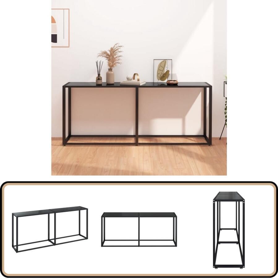 VidaXL Wandtafel 180x35x75 5 cm Gehard glas Zwart Wandtafel Zwarte Tafel Industriële Tafel Salontafel Bijzettafel Glazen Tafel Metalen Tafel Muurhanger Decoratief Item Livingroom Furniture Modern Design