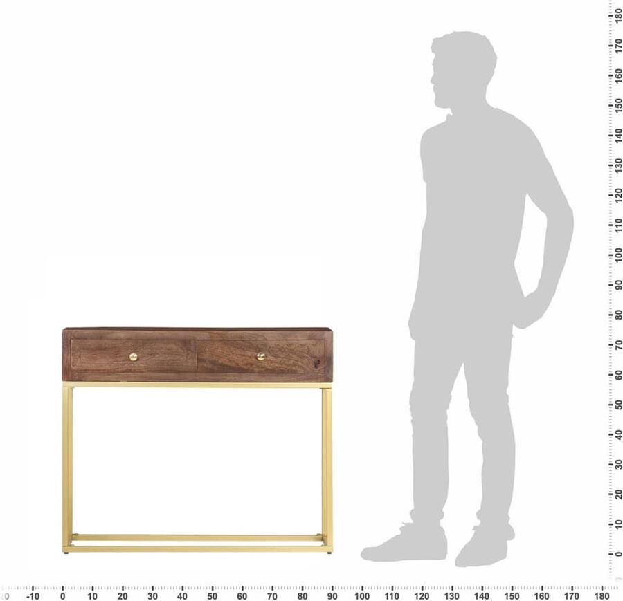 VidaXL Wandtafel 2 Lades Massief Mangohout 90x30x75 cm Consoletafel Vintage Mangohout Salontafel Entreebank Kast Lade Industrieel Design Handmade