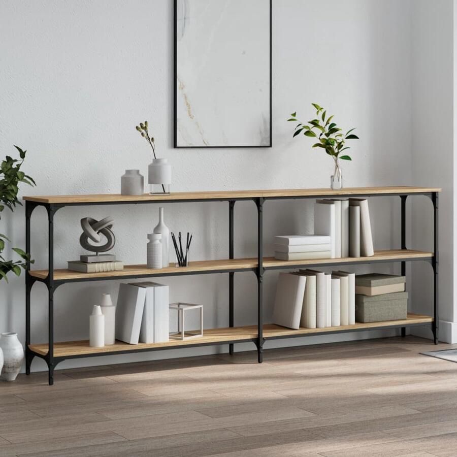 The Living Store Wandtafel Sonoma Eiken 200 x 29 x 75 cm Duurzaam opbergruimte verstelbare poten metalen frame Wandtafel Houten Tafel Salontafel Bijzettafel Sonomane Eiken