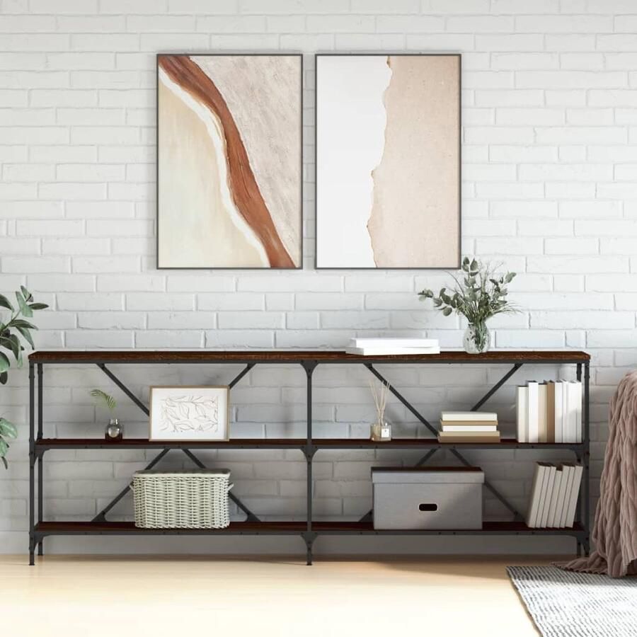 VidaXL Wandtafel 200x30x75 cm Bruin Eikenhout Wandtafel Bijzettafel Houten Tafel Industrieel Design Kastdeur Bergruimte Entreetafel Livingroom Furniture - Foto 2