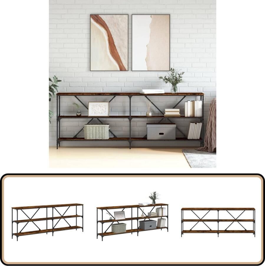 VidaXL Wandtafel 200x30x75 cm Gerookt Eiken Wandtafel Bijzettafel Houten Tafel Gerookte Eiken Kleur Vintage Stijl Entreetafel Living Room Furniture Opslagmogelijkheden