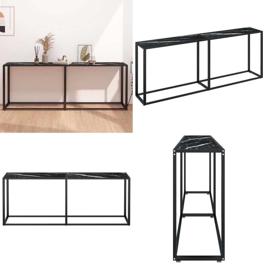 VidaXL Wandtafel 200x35x75 5 cm gehard glas zwartmarmerkleurig Wandtafel Wandtafels Tafel Bijzettafel