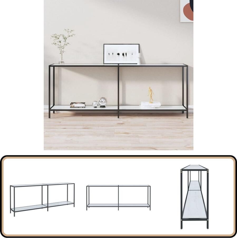VidaXL Wandtafel 200x35x75 5 cm Wit Gehard Glas Wandtafel Consoletafel Bijzettafel Vitrage Designmeubilair Stalen Meubelen Zwarte Meubelen