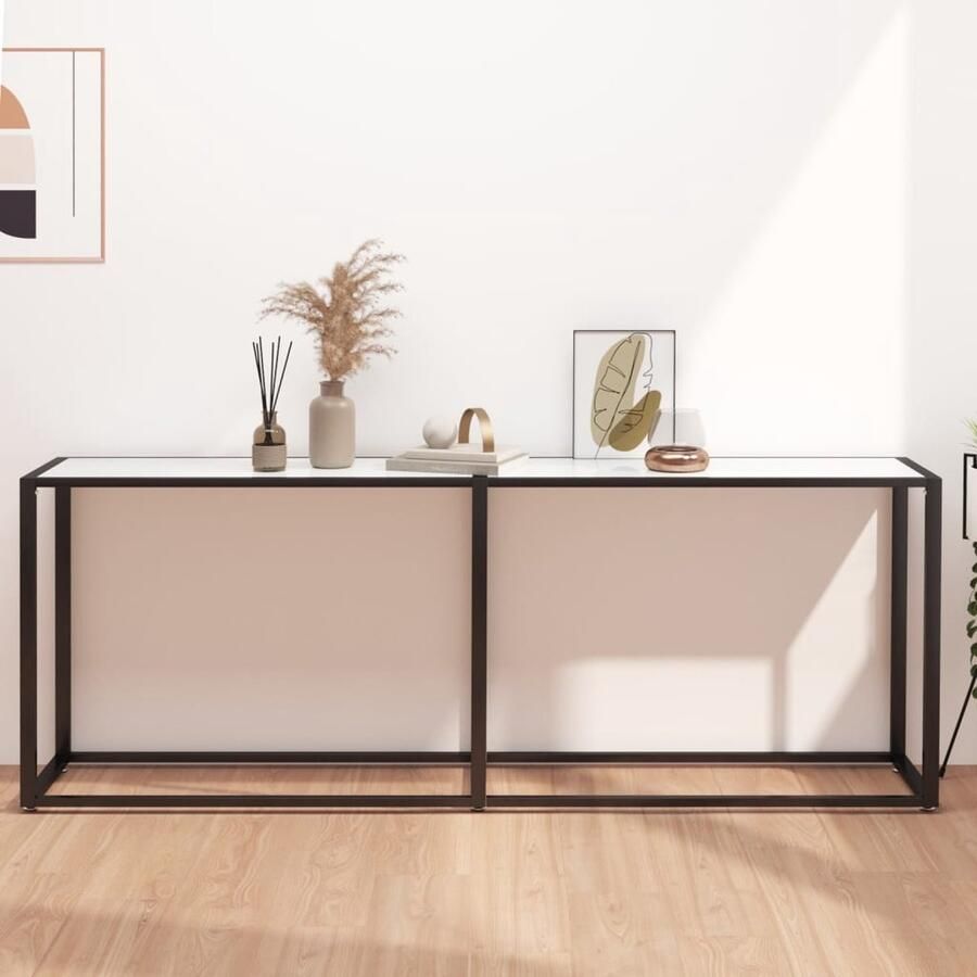 VidaXL Wandtafel 200x35x75 5 cm Witmarmer Glas Wandtafel Console Tafel Bijzettafel Marmeren Look Witte Tafel Industriële Tafel Glazen Tafel Stalen Onderstel Muurhanger Salontafel Entreetafel - Foto 2